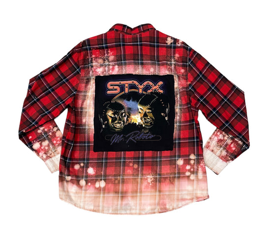 Upcycled Styx Band distressed Flannel