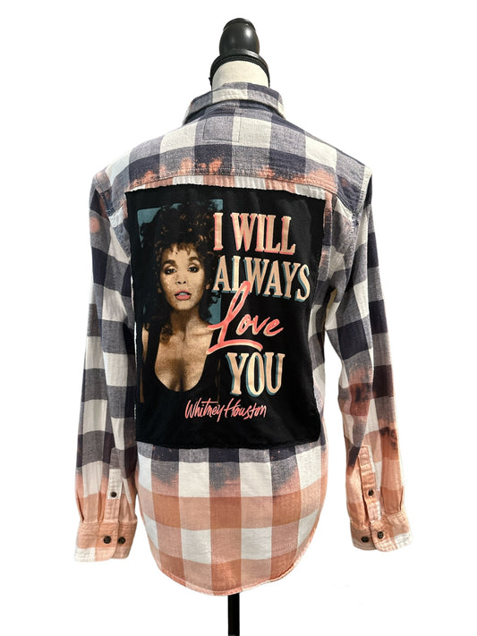 Upcycled Whitney Houston Distressed Flannel