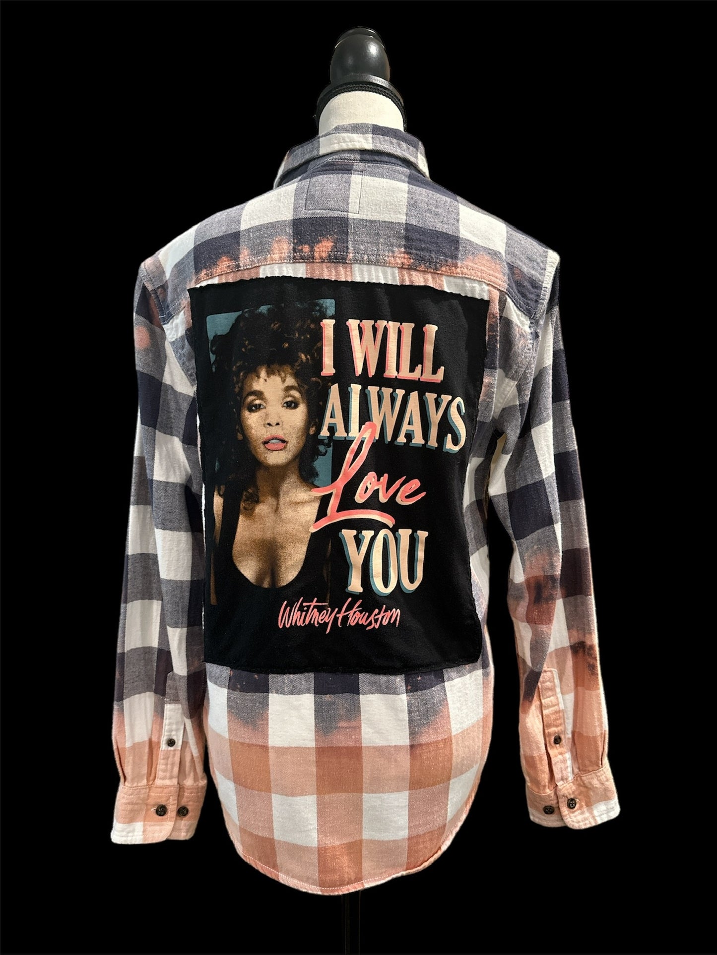 Upcycled Whitney Houston Distressed Flannel