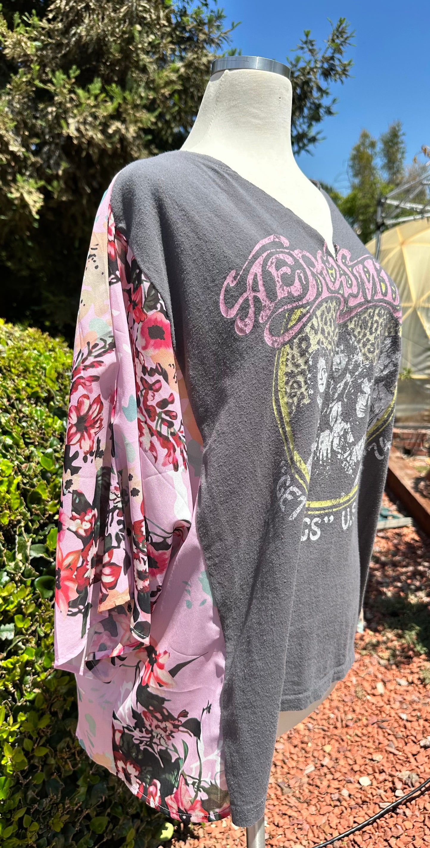 Upcycled kimono poncho ft. Aerosmith