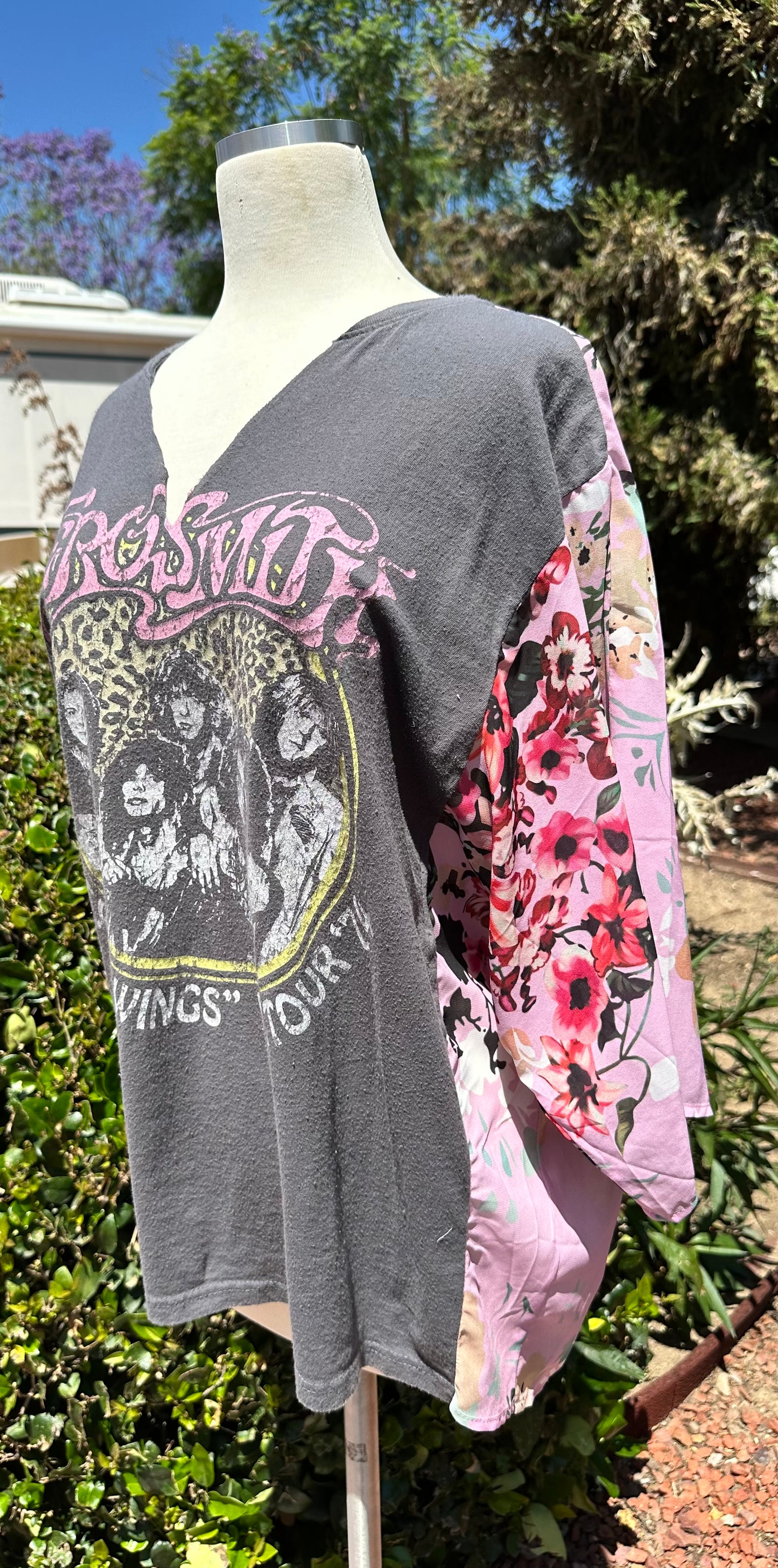 Upcycled kimono poncho ft. Aerosmith