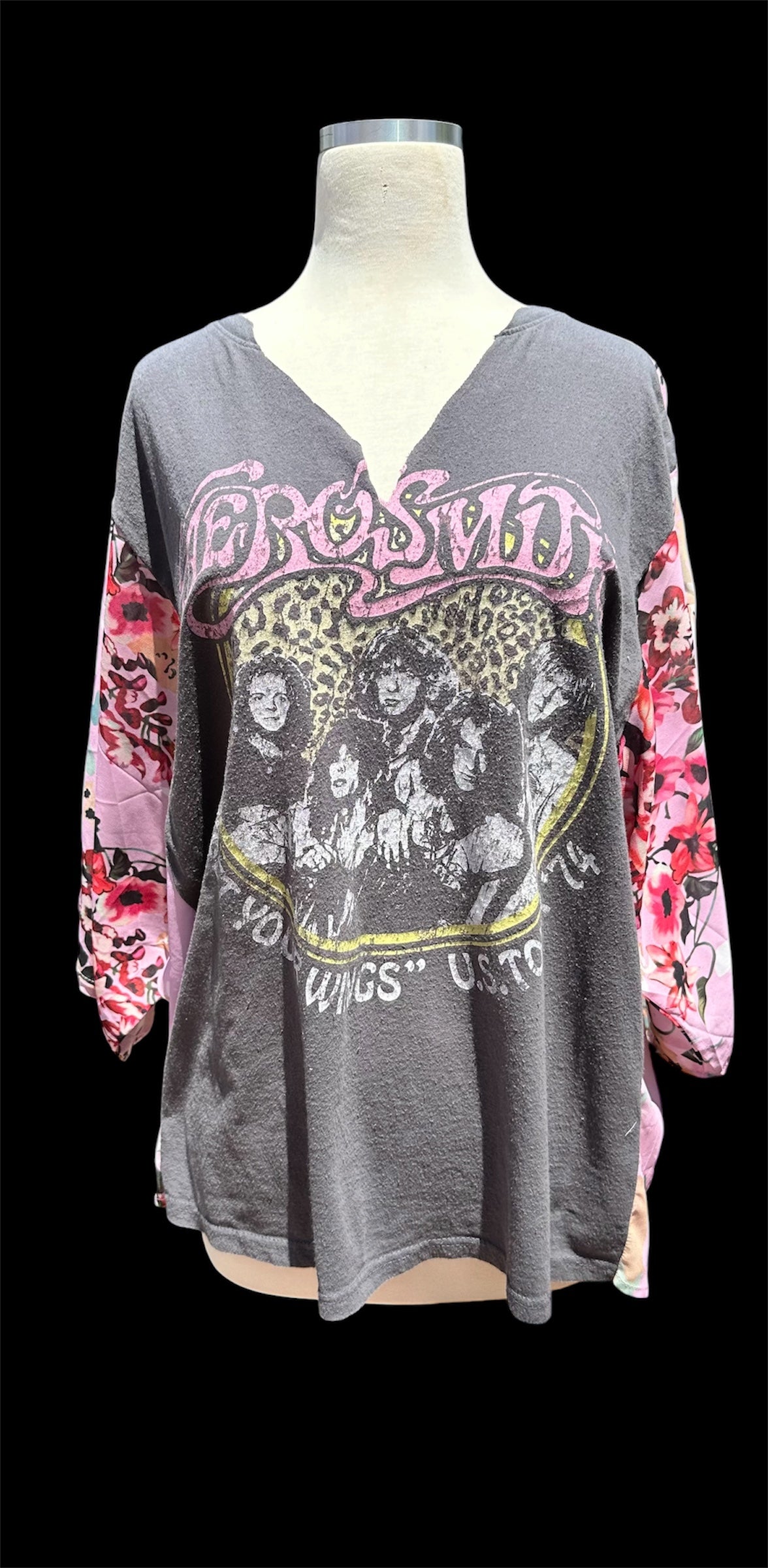 Upcycled kimono poncho ft. Aerosmith