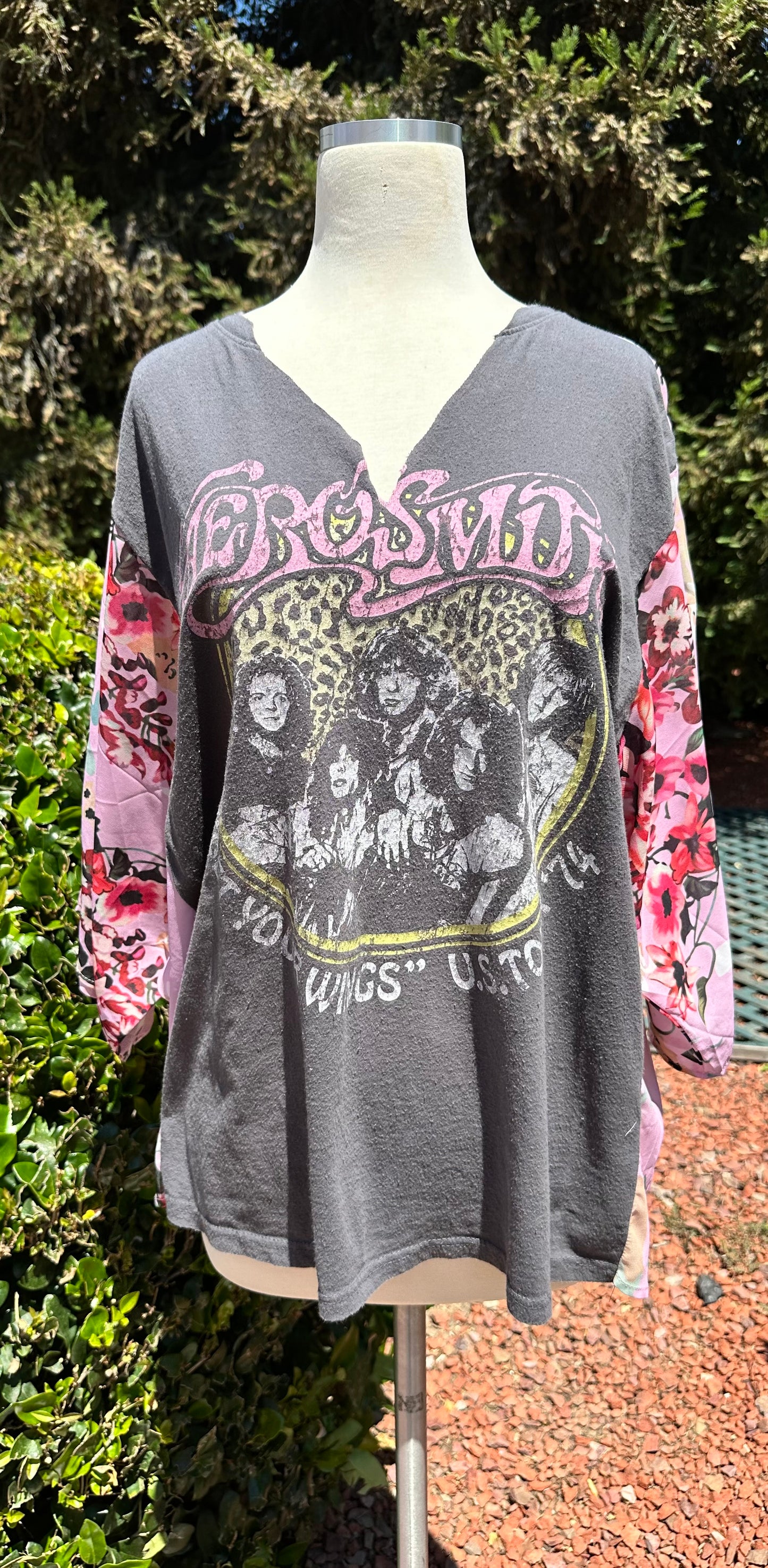 Upcycled kimono poncho ft. Aerosmith